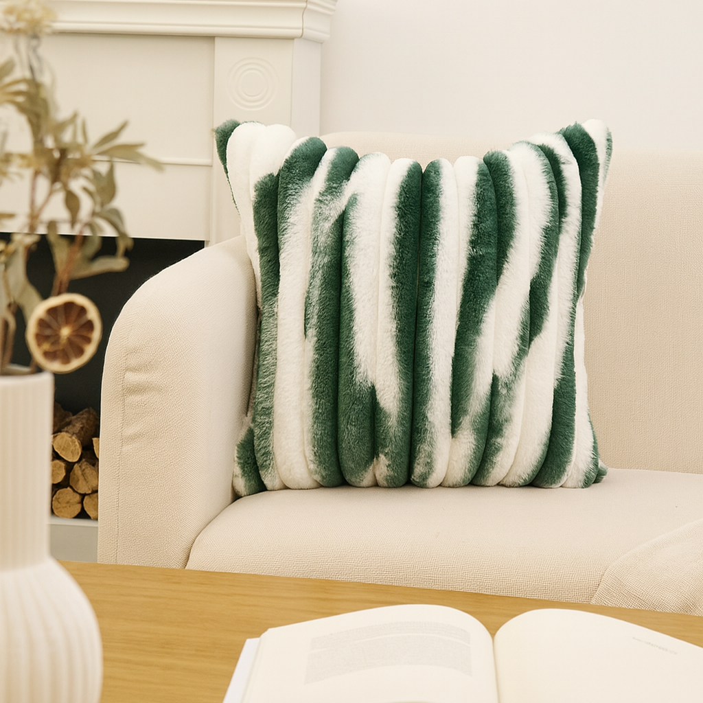 18"x18" Ribbed Ombre Faux Fur Pillow 5 Colors – Ultra-Soft Two-Tone Design Luxury Textured Accent Insert Included