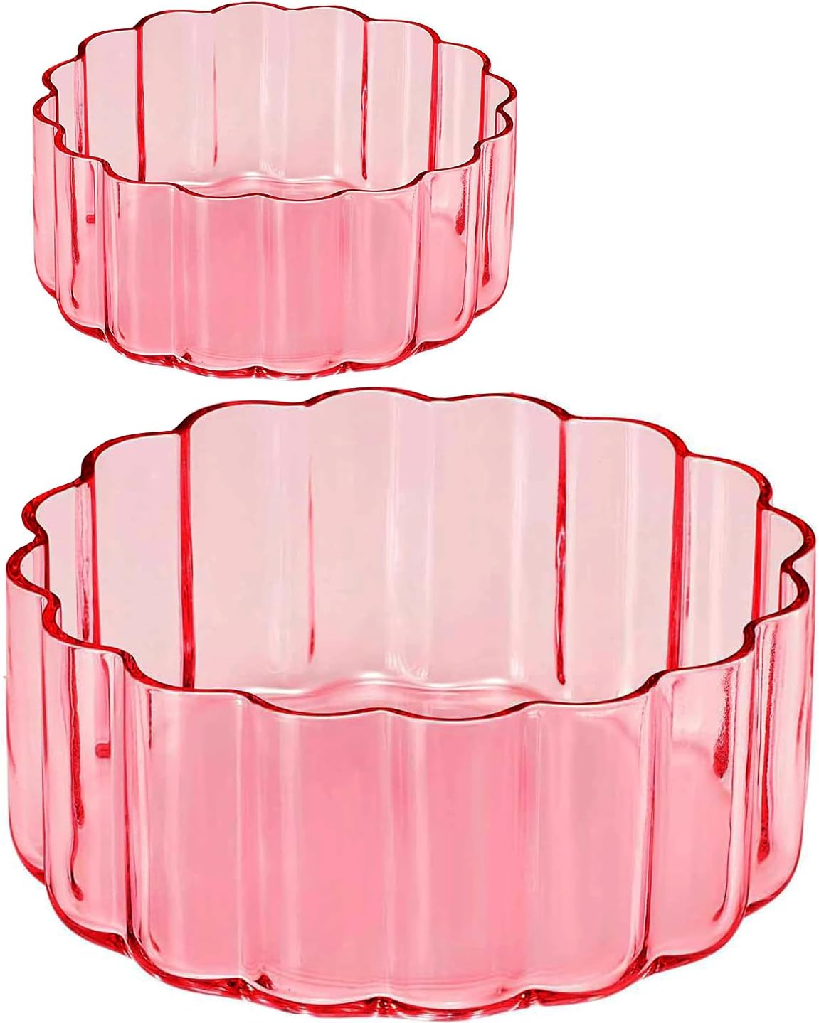 Khen Glass Flower Wave Colored Bowls | Set of 2 | Vintage Blush Pink
