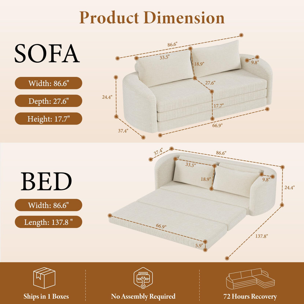 Vesgantti 6 in 1 Convertible Folding Sleeper Sofa Bed, No Assembly, Green | 110.2" L Shaped Modular Sectional Sofa, Curved Armrest, Deep Seat Boneless Couches for Living Room, Chenille, Right Facing