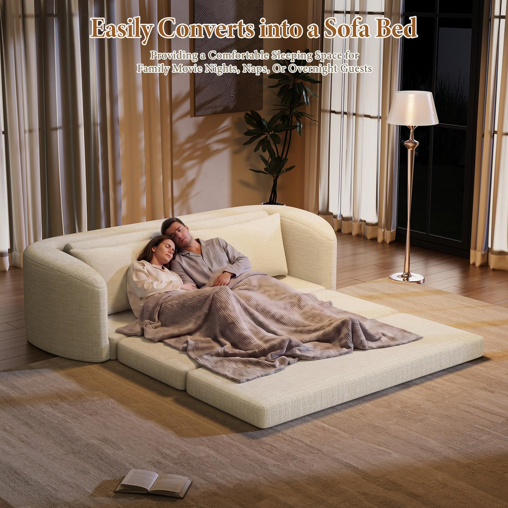 Vesgantti 6 in 1 Convertible Folding Sleeper Sofa Bed, No Assembly, Green | 110.2" L Shaped Modular Sectional Sofa, Curved Armrest, Deep Seat Boneless Couches for Living Room, Chenille, Right Facing