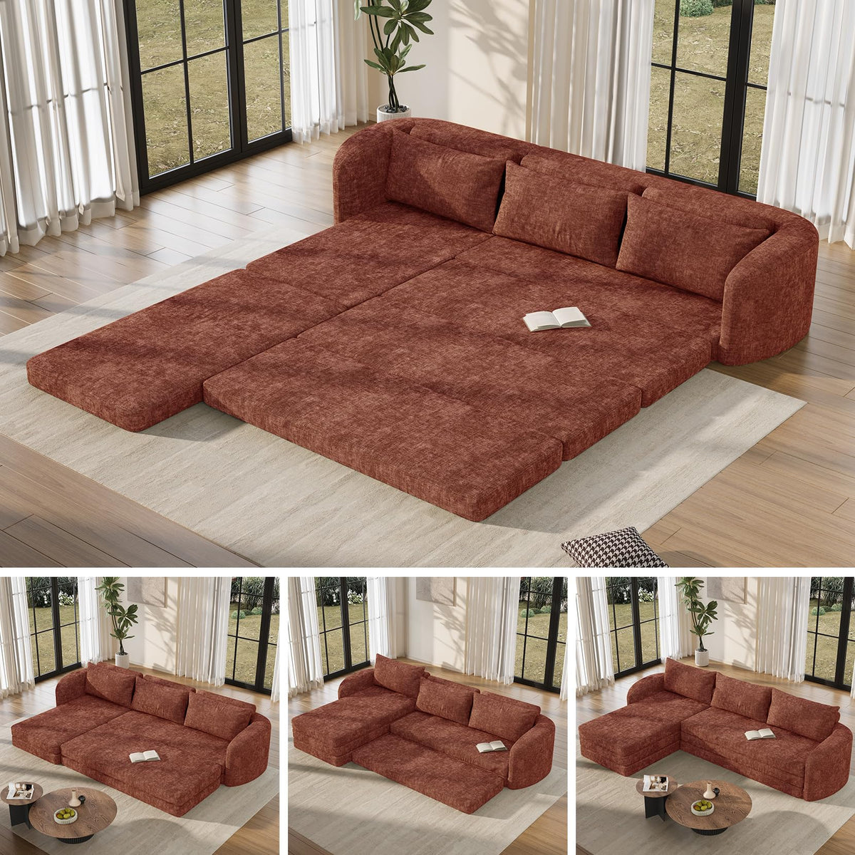 6-in-1 Convertible Folding Sleeper Sofa Bed | Modular Sectional Couch | Space-Saving Living Room Furniture