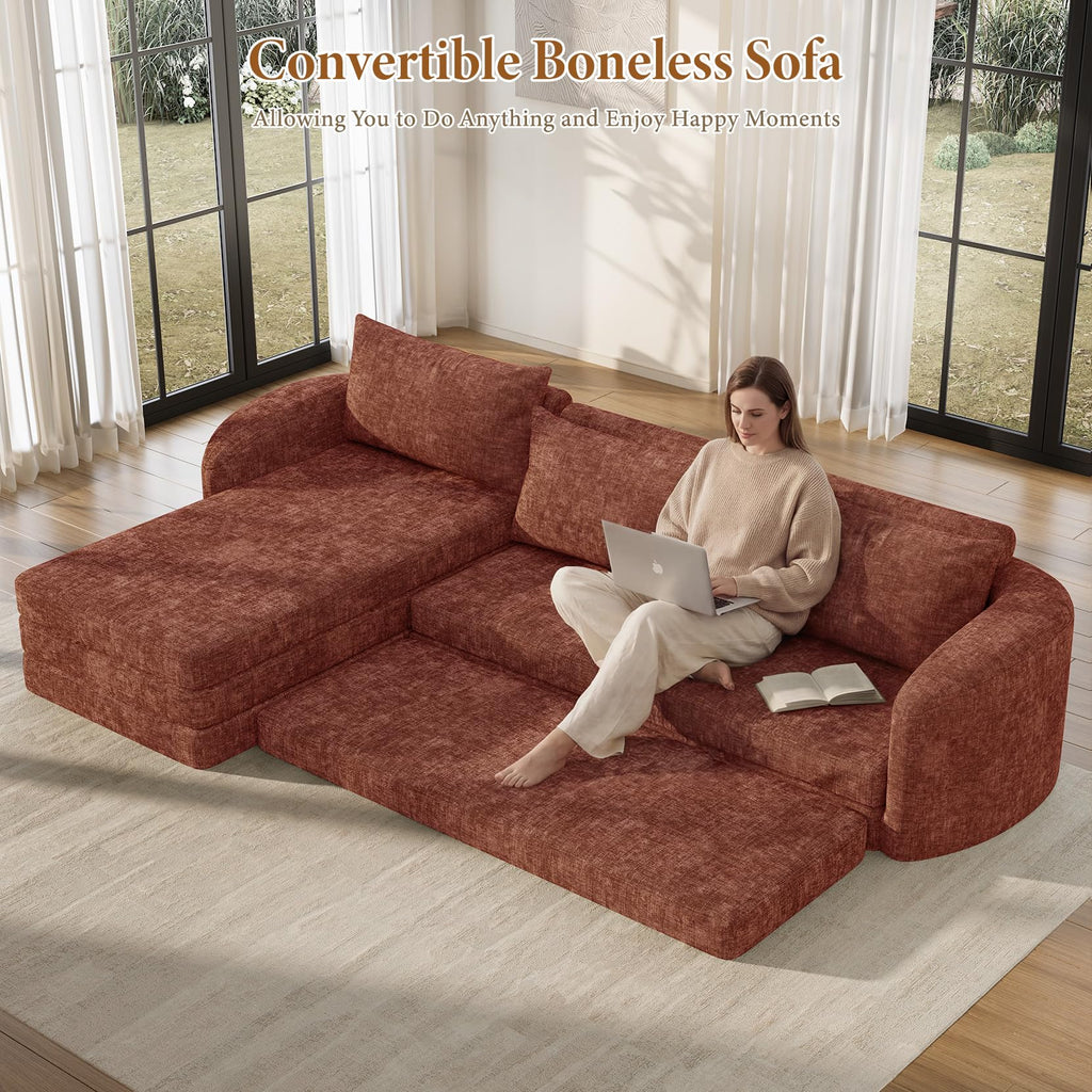 Vesgantti 6 in 1 Convertible Folding Sleeper Sofa Bed, No Assembly, Green | 110.2" L Shaped Modular Sectional Sofa, Curved Armrest, Deep Seat Boneless Couches for Living Room, Chenille, Right Facing
