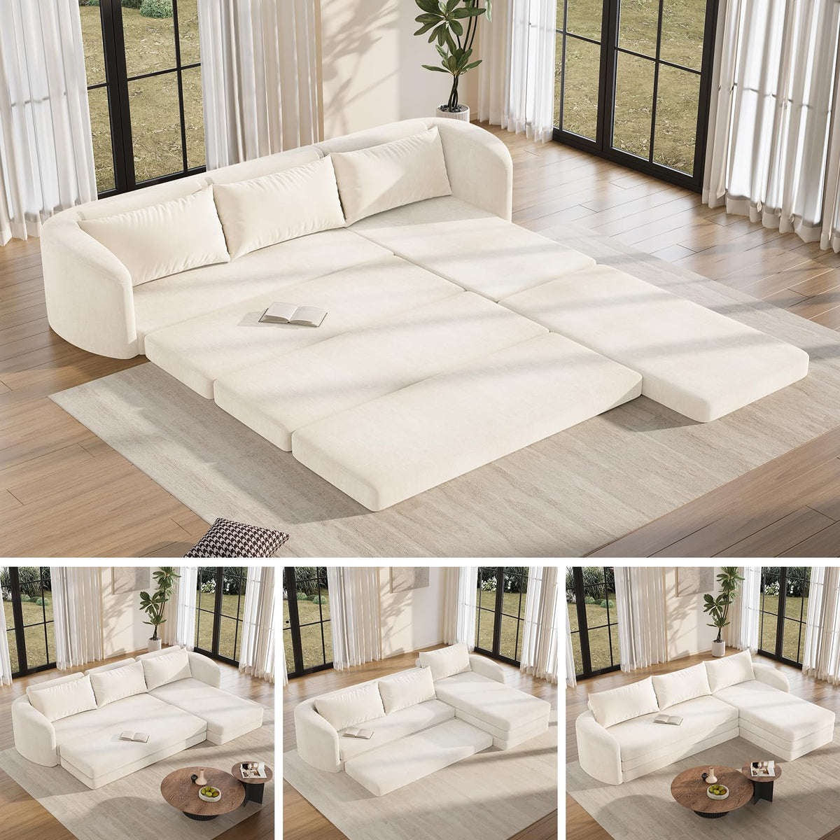6-in-1 Convertible Folding Sleeper Sofa Bed | Modular Sectional Couch | Space-Saving Living Room Furniture