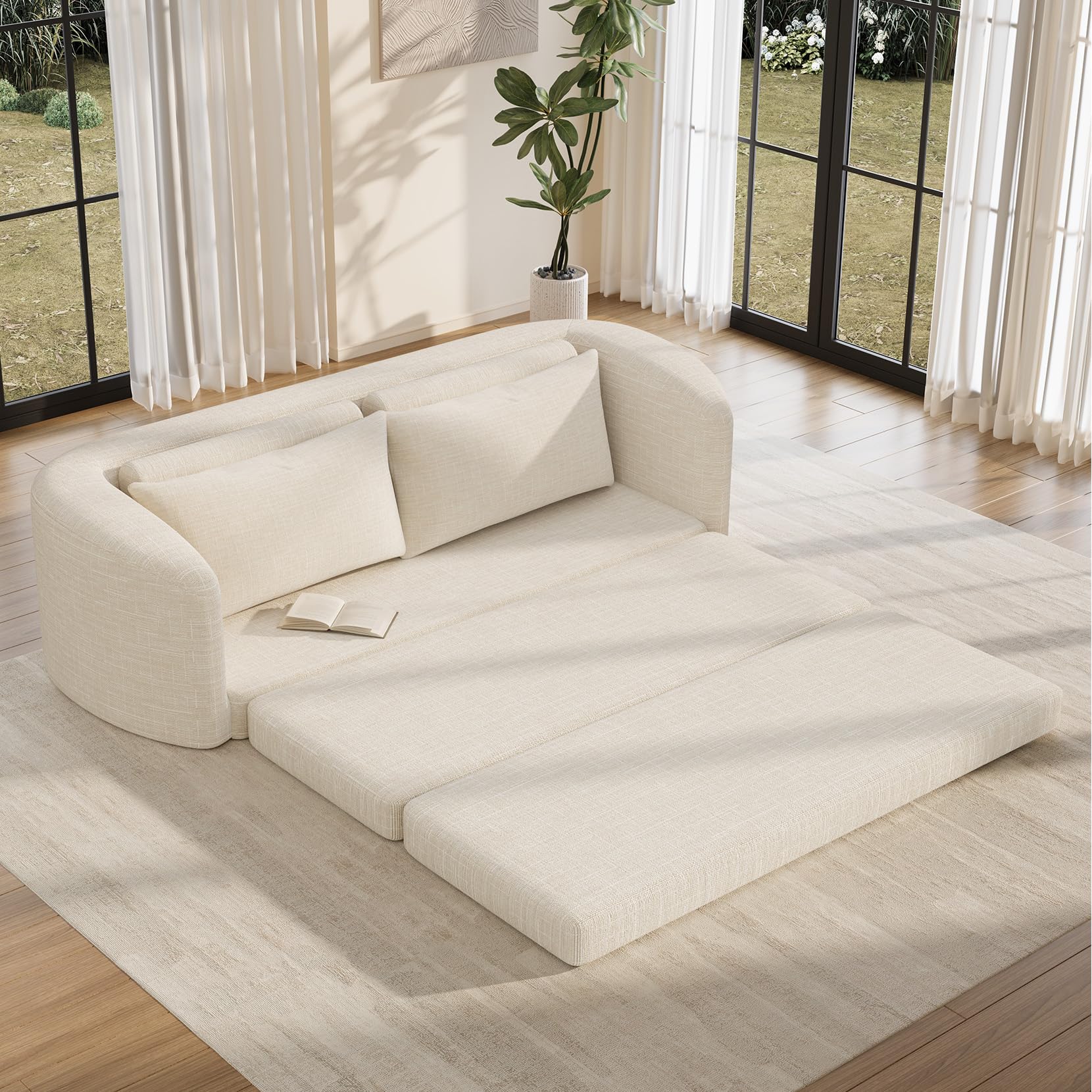 Vesgantti 6 in 1 Convertible Folding Sleeper Sofa Bed, No Assembly, Green | 110.2" L Shaped Modular Sectional Sofa, Curved Armrest, Deep Seat Boneless Couches for Living Room, Chenille, Right Facing