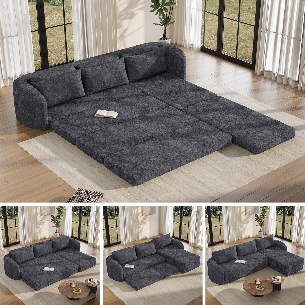 6-in-1 Convertible Folding Sleeper Sofa Bed | Modular Sectional Couch | Space-Saving Living Room Furniture