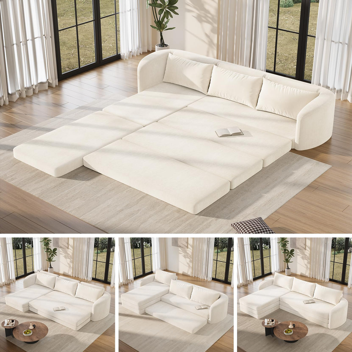 6-in-1 Convertible Folding Sleeper Sofa Bed | Modular Sectional Couch | Space-Saving Living Room Furniture