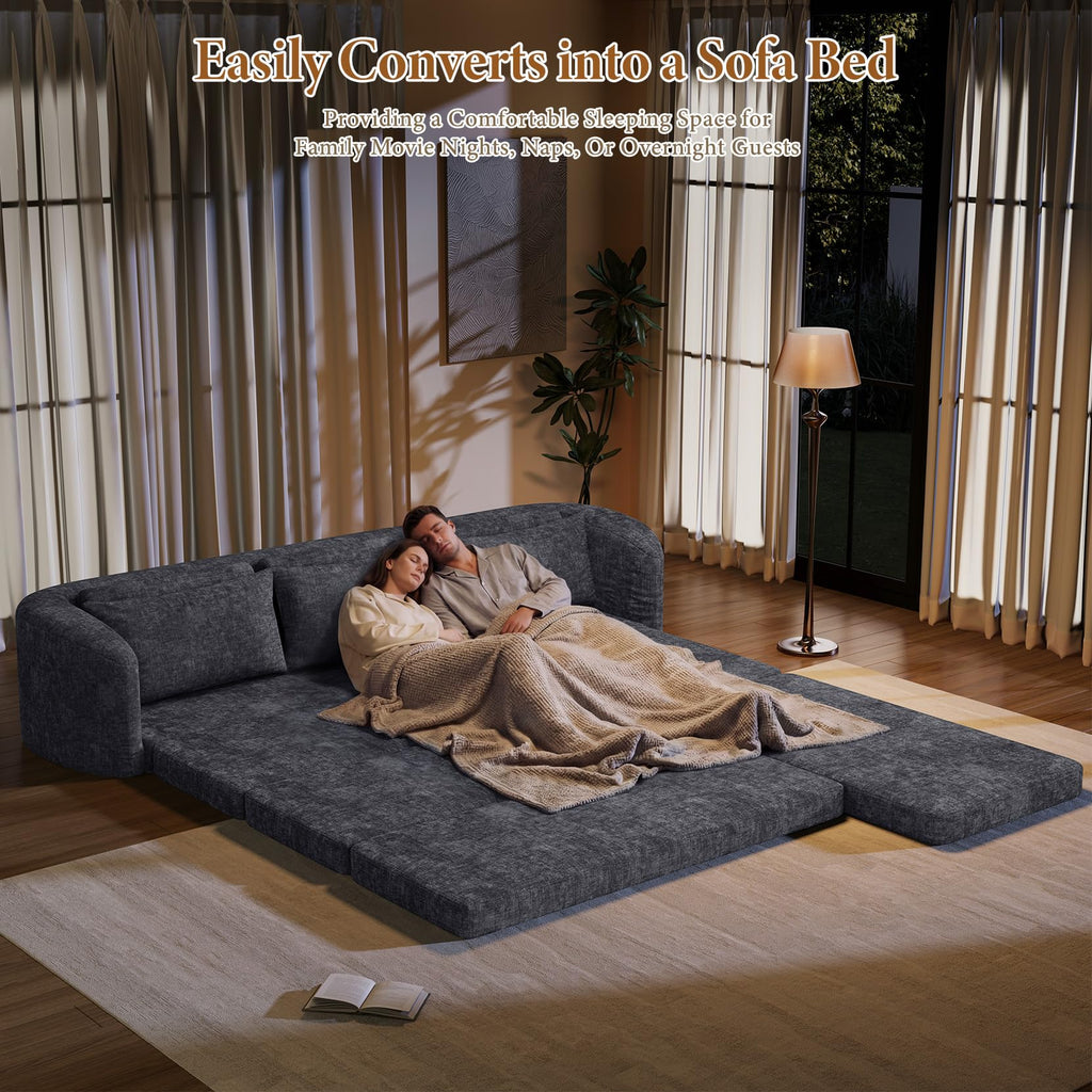 Vesgantti 6 in 1 Convertible Folding Sleeper Sofa Bed, No Assembly, Green | 110.2" L Shaped Modular Sectional Sofa, Curved Armrest, Deep Seat Boneless Couches for Living Room, Chenille, Right Facing