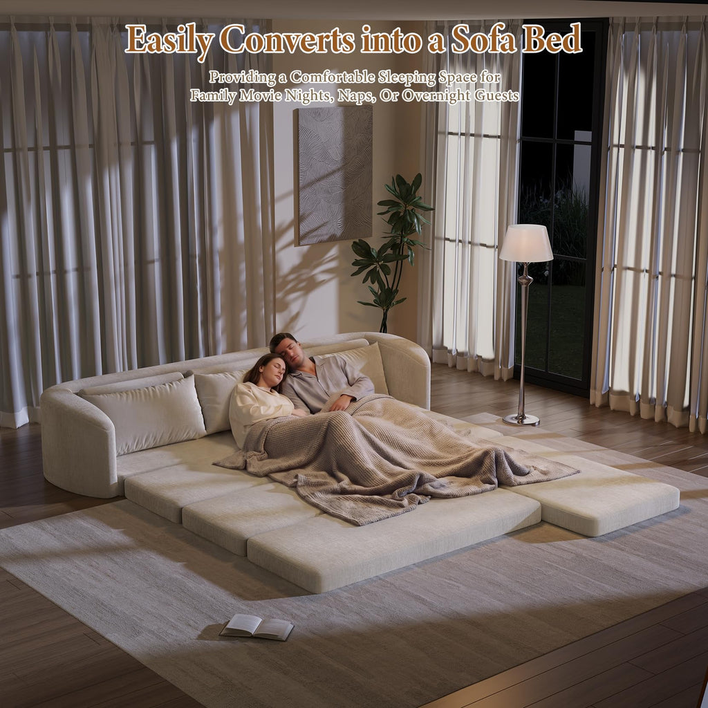 Vesgantti 6 in 1 Convertible Folding Sleeper Sofa Bed, No Assembly, Green | 110.2" L Shaped Modular Sectional Sofa, Curved Armrest, Deep Seat Boneless Couches for Living Room, Chenille, Right Facing