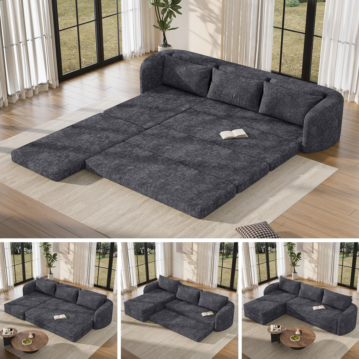 6-in-1 Convertible Folding Sleeper Sofa Bed | Modular Sectional Couch | Space-Saving Living Room Furniture