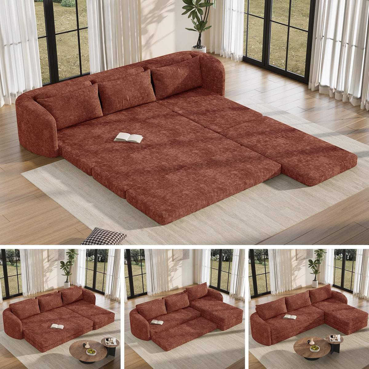 6-in-1 Convertible Folding Sleeper Sofa Bed | Modular Sectional Couch | Space-Saving Living Room Furniture