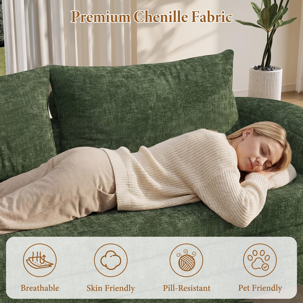 Vesgantti 6 in 1 Convertible Folding Sleeper Sofa Bed, No Assembly, Green | 110.2" L Shaped Modular Sectional Sofa, Curved Armrest, Deep Seat Boneless Couches for Living Room, Chenille, Right Facing
