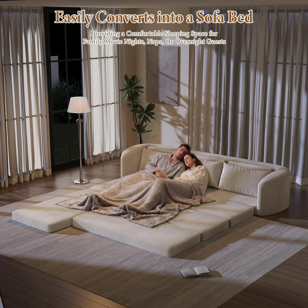 Vesgantti 6 in 1 Convertible Folding Sleeper Sofa Bed, No Assembly, Green | 110.2" L Shaped Modular Sectional Sofa, Curved Armrest, Deep Seat Boneless Couches for Living Room, Chenille, Right Facing