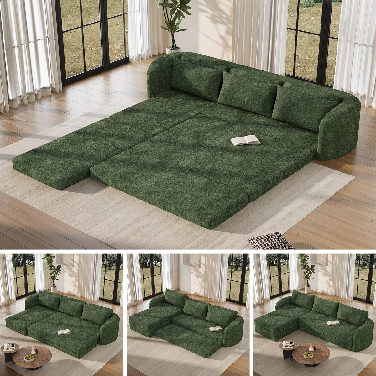 6-in-1 Convertible Folding Sleeper Sofa Bed | Modular Sectional Couch | Space-Saving Living Room Furniture