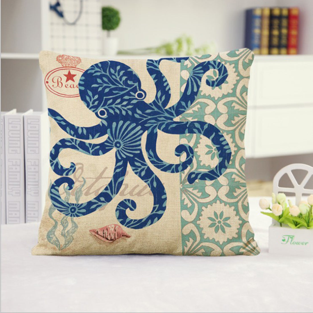 Coastal Nautical Throw Pillow 18x18 | Beach House Decor | Seaside Accent Pillow with Insert