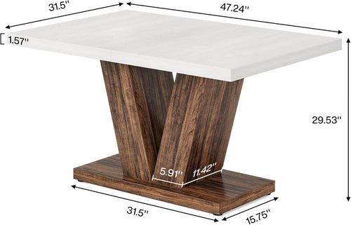 47 Inch White Oak Dining Table | Pedestal Base Kitchen Table | Mid-Century Modern Dining Room Furniture